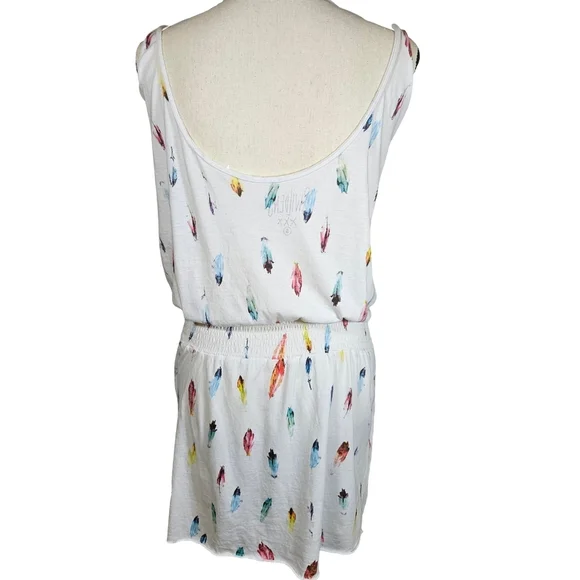 Swildens Beach Cover Up Dress, White W/ Colorful Feathers, Small - Picture 4 of 9